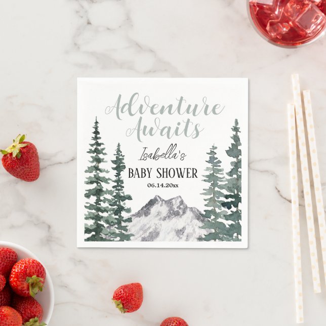 Adventure Awaits Rustic Mountains Baby Shower Napkins (Insitu)