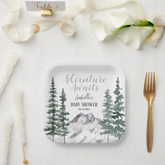 Adventure Awaits Rustic Mountains Baby Shower Paper Plates (Wedding)