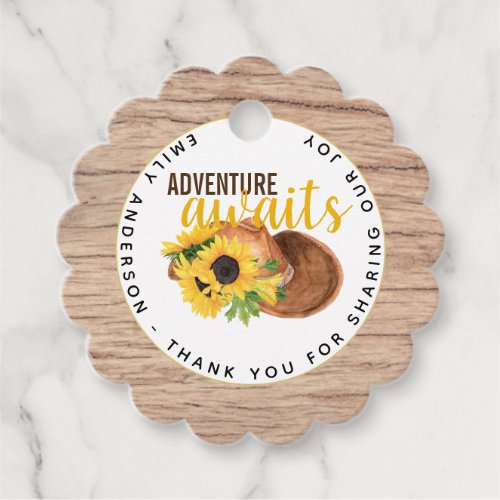 Adventure Awaits Rustic Sunflowers Baby Shower Favor Tags