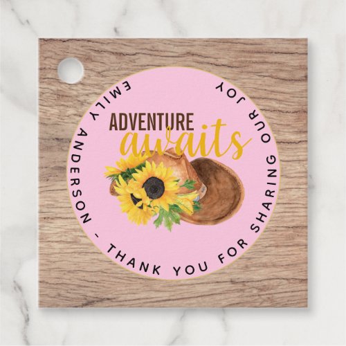 Adventure Awaits Rustic Sunflowers Baby Shower Favor Tags