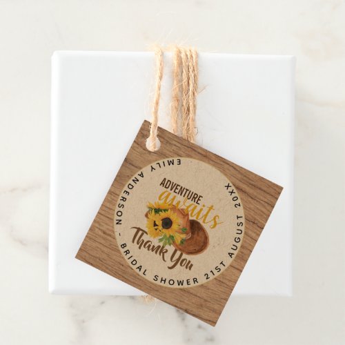 Adventure Awaits Rustic Sunflowers Bridal Shower Favor Tags