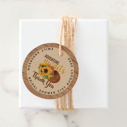 Adventure Awaits Rustic Sunflowers Bridal Shower Favor Tags