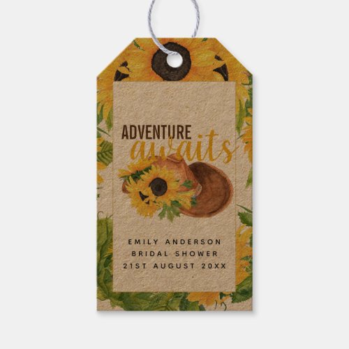 Adventure Awaits Rustic Sunflowers Bridal Shower Gift Tags