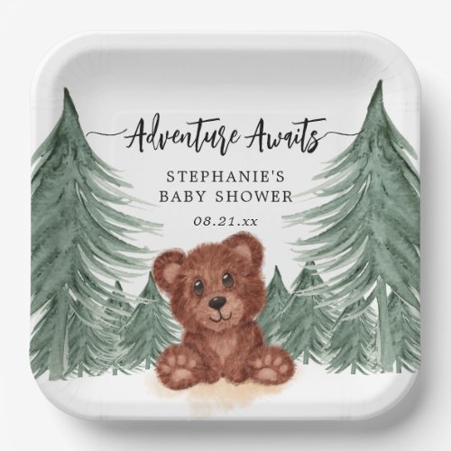 Adventure Awaits Rustic Woodland Baby Shower Paper Plates