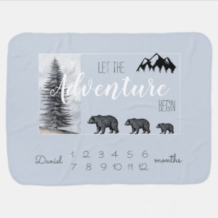 Adventure Awaits Rustic Woodland Bear Milestones Baby Blanket