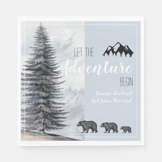 Adventure Awaits Rustic Woodland Bears Baby Shower Napkins (Front)