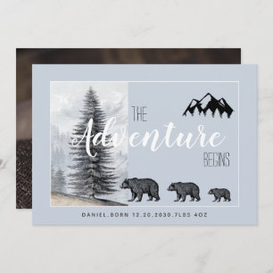 Adventure Awaits Rustic Woodland Bears Birth Announcement