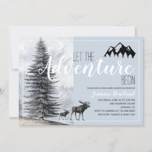 Adventure Awaits Rustic Woodland Moose Baby Shower Invitation