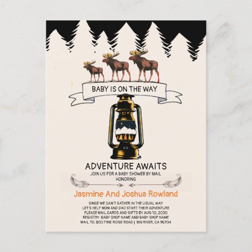 Adventure Awaits Rustic Woodland Moose Invitation Postcard