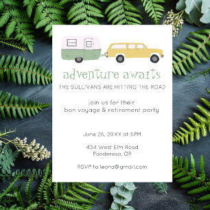 ADVENTURE AWAITS RV Retirement Bon Voyage Party Invitation Postcard