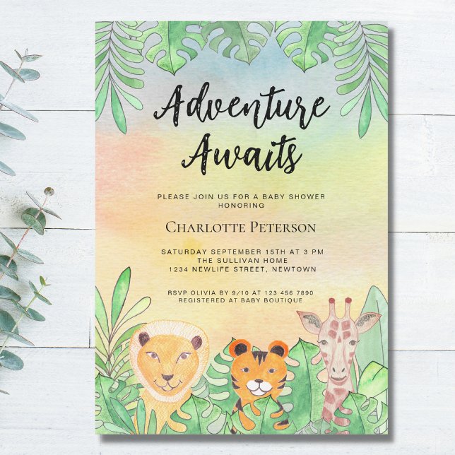 Adventure Awaits Safari Animals Baby Shower Invitation (Creator Uploaded)