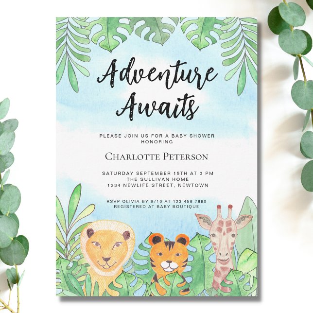 Adventure Awaits Safari Animals Baby Shower Invitation (Creator Uploaded)