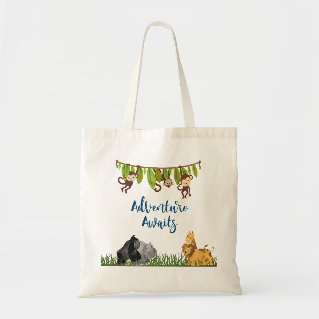 Adventure Awaits Safari Jungle Animal Tote Bag (Front)