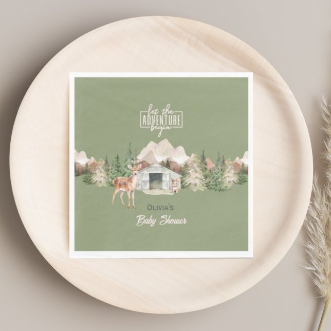 Adventure Awaits Sage Green Mountain Baby Shower Napkins (Creator Uploaded)