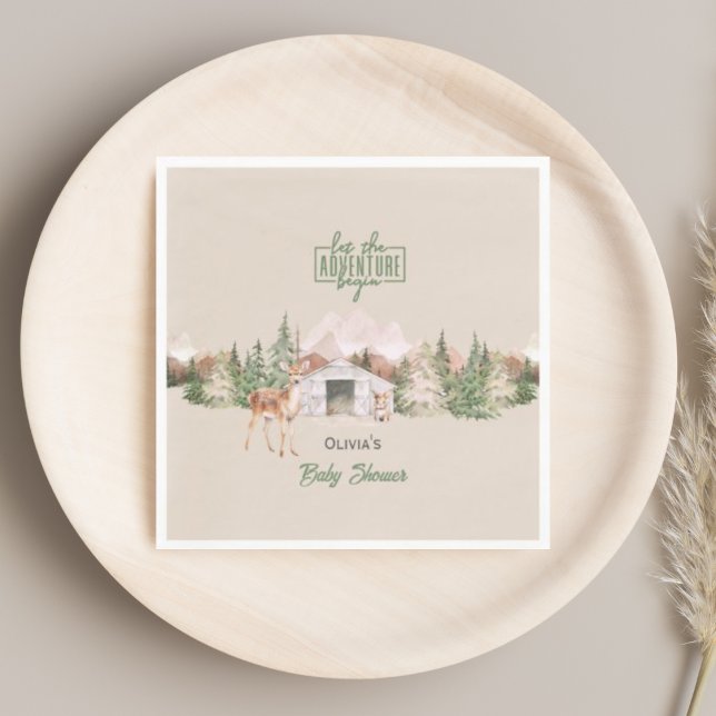 Adventure Awaits Sage Green Mountain Baby Shower Napkins (Creator Uploaded)