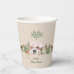 Adventure Awaits Sage Green Mountain Baby Shower Paper Cups