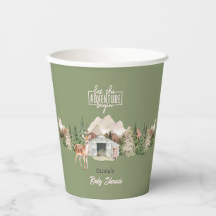 Adventure Awaits Sage Green Mountain Baby Shower Paper Cups