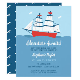 Adventure Awaits Sailing Ship Nautical Baby Shower Card