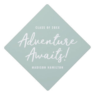 Adventure Awaits Script Mint Personalized Graduation Cap Topper