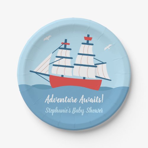Adventure Awaits Ship Nautical Baby Shower Plates