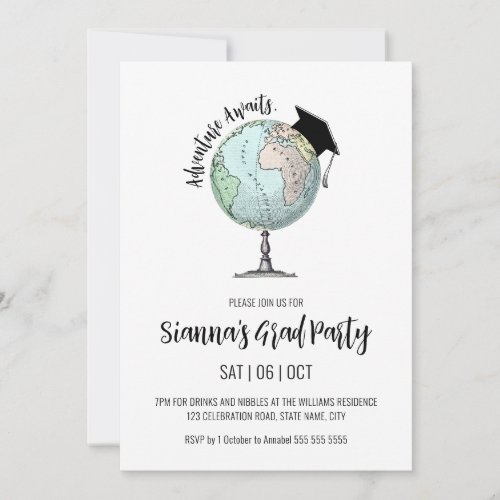 Adventure Awaits Simple Minimalist Graduation  Invitation