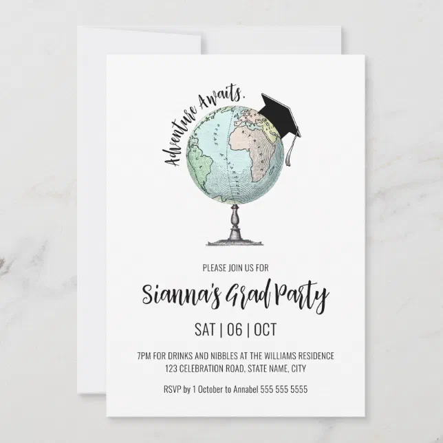Adventure Awaits Simple Minimalist Graduation Invitation | Zazzle
