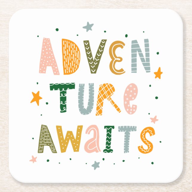 Adventure Awaits Square Paper Coaster (Front)
