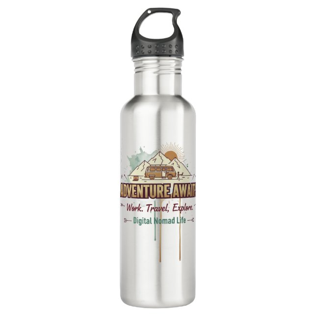 Adventure Awaits  Stainless Steel Water Bottle (Front)