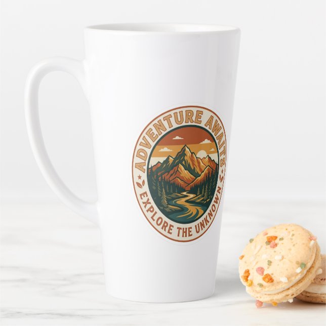  Adventure Awaits Sticker - Vintage Mountain Natio Latte Mug (In Situ)
