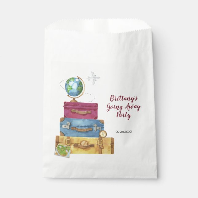 Adventure Awaits Suitcases Farewell Going Away Favor Bag (Front)