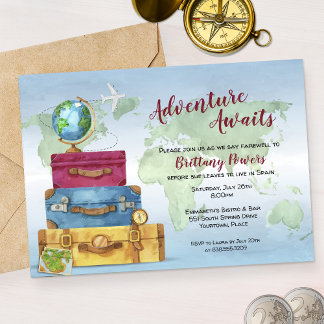 Adventure Awaits Suitcases Farewell Moving Party I Invitation