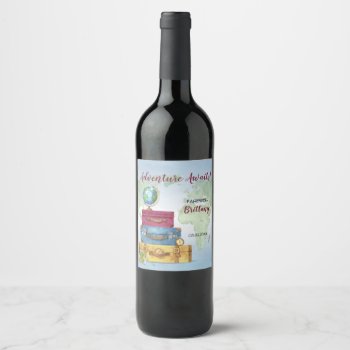 Adventure Awaits Suitcases Farewell Moving Party Wine Label by starstreamdesign at Zazzle