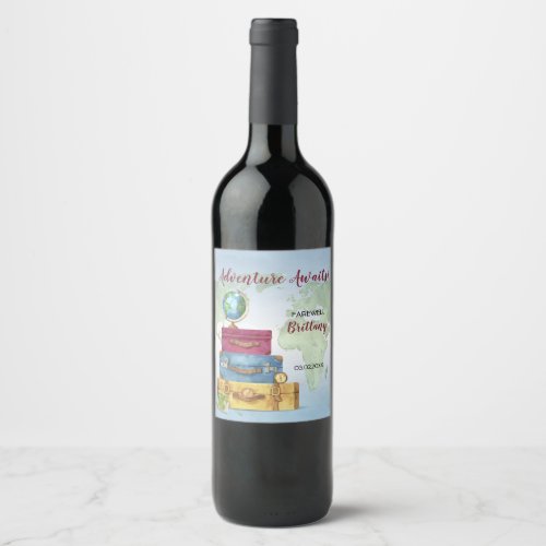 Adventure Awaits Suitcases Farewell Moving Party Wine Label