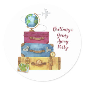 Adventure Awaits Suitcases Going Away Farewell Classic Round Sticker Adventure Awaits Suitcases Going Away Farewell Classic Round Sticker