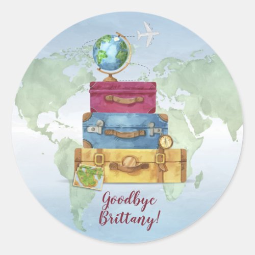 Adventure Awaits Suitcases Going Away Farewell Classic Round Sticker