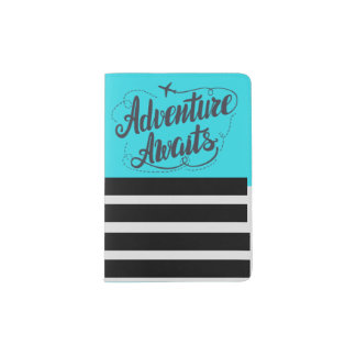 Adventure Awaits Teal & Striped Passport Holder