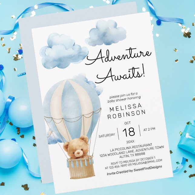 Adventure awaits teddy bear baby boy shower invitation (Adventure awaits teddy bear baby boy shower invitation)