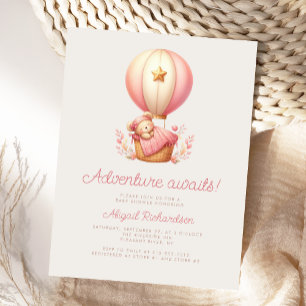 Adventure Awaits Teddy Bear Girl Baby Shower Postcard
