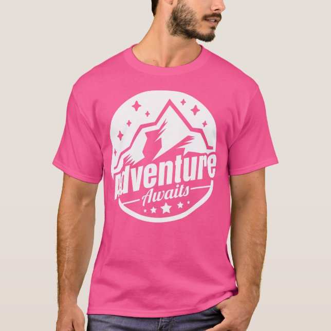 Adventure Awaits Tent Mountain Hiking Camping Hunt T-Shirt (Front)
