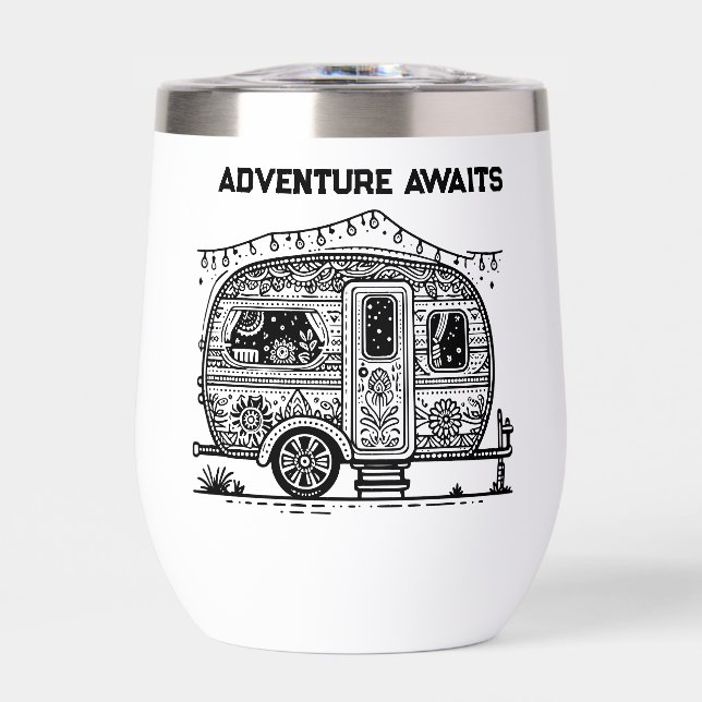 Adventure Awaits! Thermal Wine Tumbler (Front)