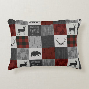 Adventure Awaits Throw Pillow - Red/Grey