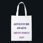 Adventure Awaits Tote Bag  Custom Name Text Design<br><div class="desc">Get ready to explore with this “Adventure Awaits” reusable tote bag. Personalize with your family or trip name for a unique travel companion.</div>