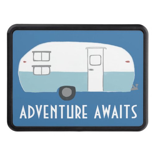 Adventure Awaits Trailer Camper RV Blue Hitch Cover