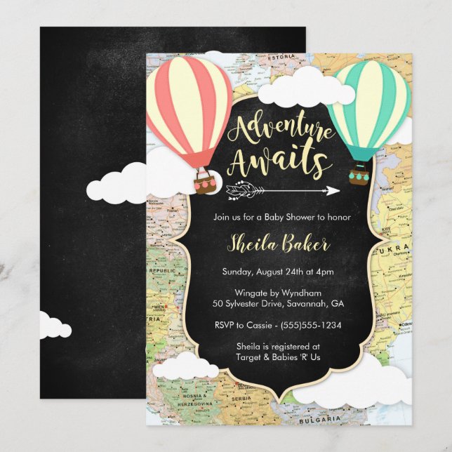 Adventure Awaits Travel Baby Shower Invitation (Front/Back)