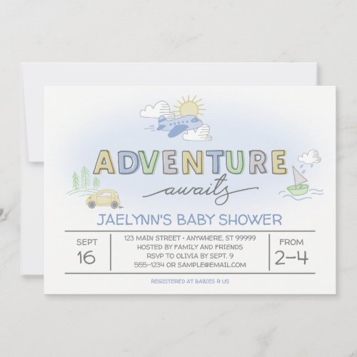 Adventure Awaits Travel Baby Shower Invitation