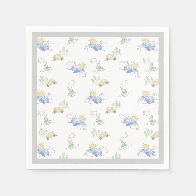 Adventure Awaits Travel - Car, Plane, Boat Paper Napkins (Front)
