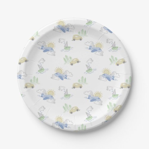 Adventure Awaits Travel Car Plane Boat Paper Plates