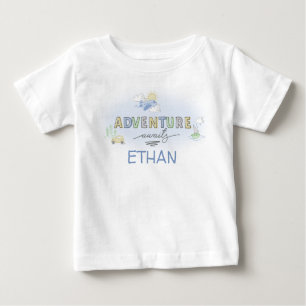 Adventure Awaits Travel Car Plane Boat Personalize Baby T-Shirt