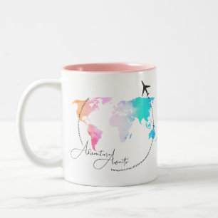 Adventure Awaits Travel Gift Flight Attendant Two-Tone Coffee Mug