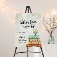 Adventure Awaits Travel Gold Confetti Baby Shower